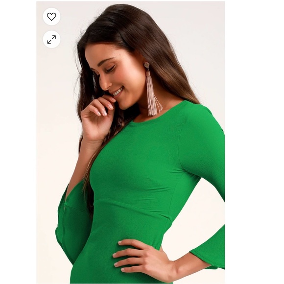 LULUS Center of Attention Green Flounce Sleeve Dress (S) - Picture 2 of 11